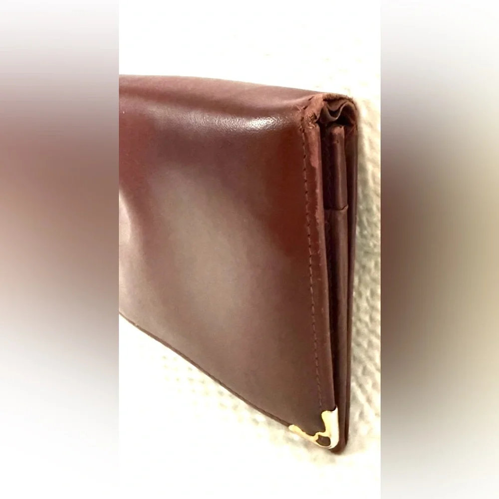 Cartier Must de Cartier Burgundy Leather Long Wallet Vintage Gold Corners